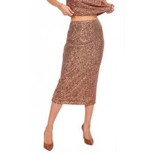 NEW SADIE & SAGE sky high sequin midi skirt in coco